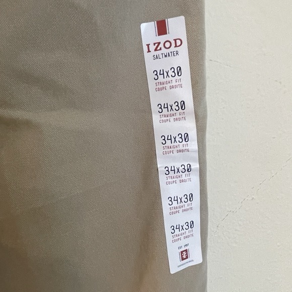 Izod Men's Flat Front Pants 34 x 30 Straight Fit Cedarwood Khaki NWT - Picture 8 of 12